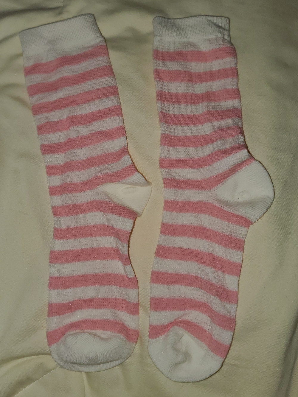 Pink & Cream Striped Crew Socks